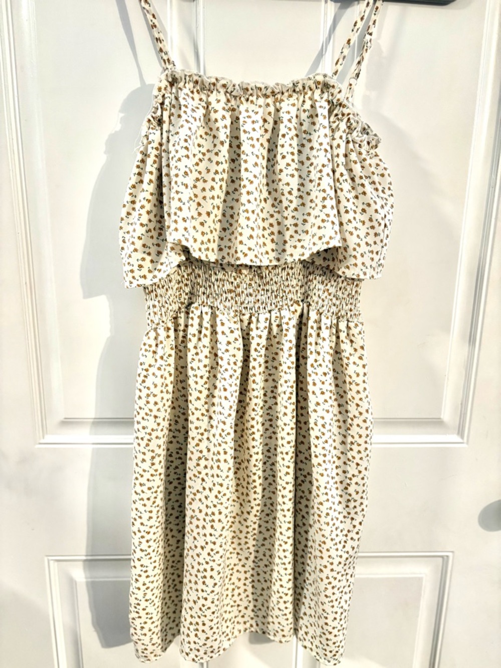 Cream Floral Smocked Sundress with Ruffle Bodice